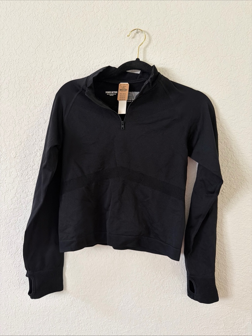 Victoria’s Secret Pink Active NWT 1/4 Zip Pullover Crop Top Black Women's M/L